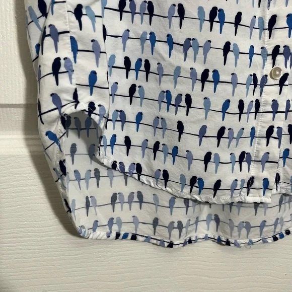 JANE AND DELANCEY White and Blue Birds on Wire Button Down top | size medium - Picture 6 of 9
